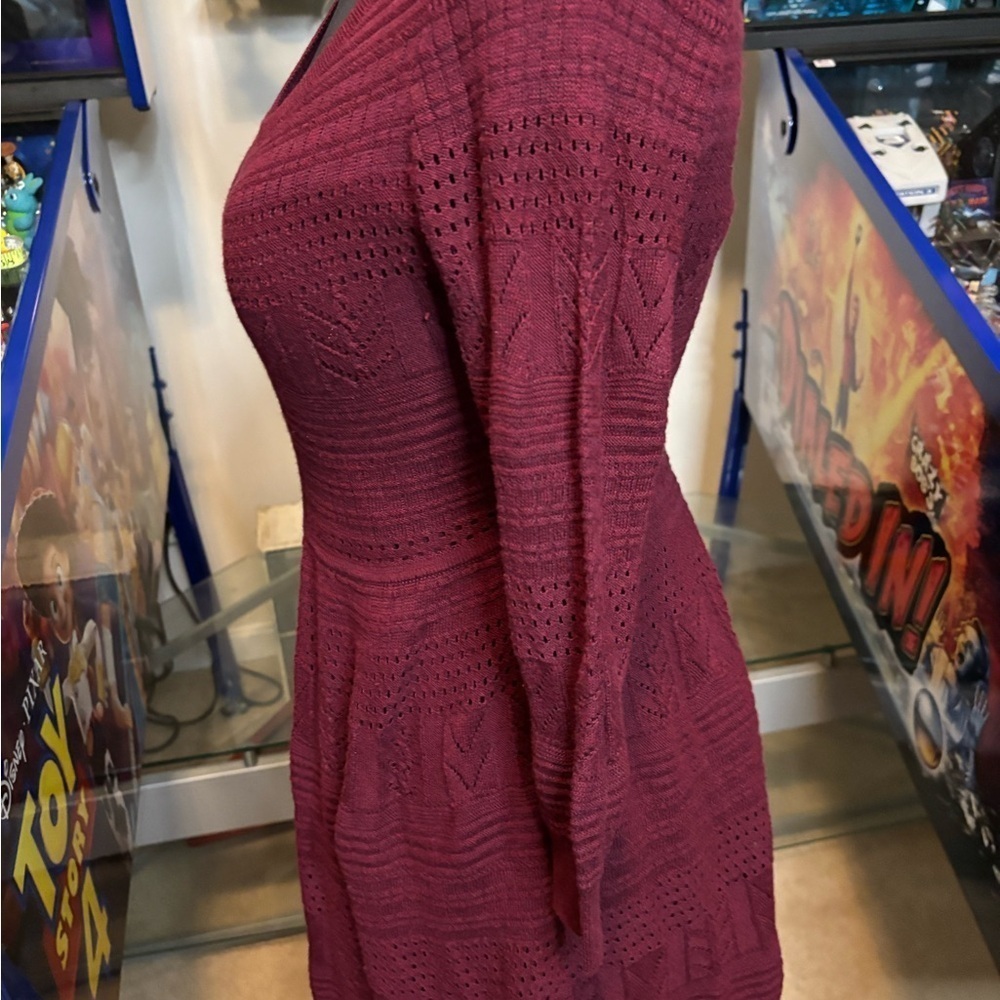 American Eagle Outfitters Maroon Pointelle Knit Sweater Dress - Picture 3 of 8